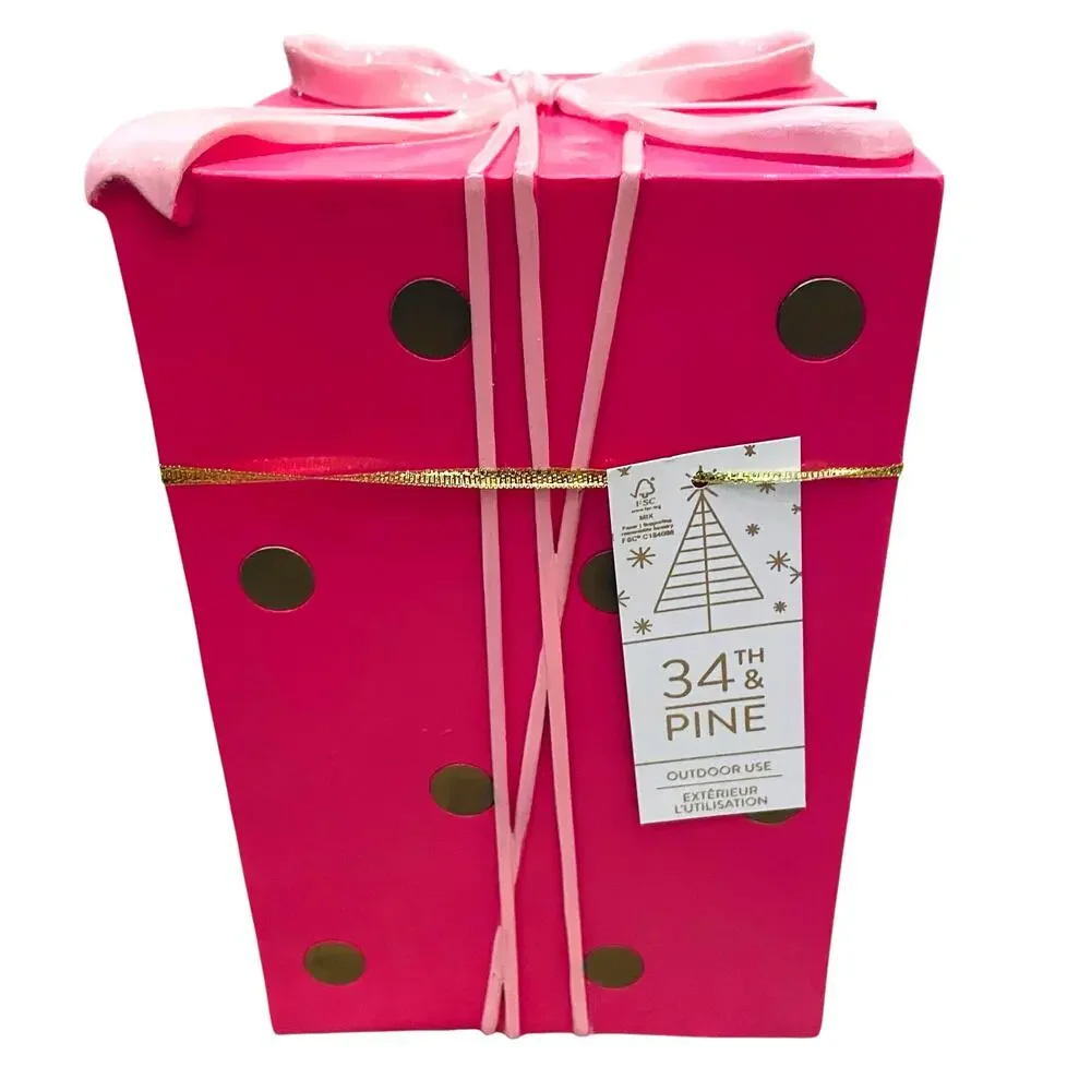 34th & Pine Pink Gold Polka Dot Christmas Present Bow Outdoor Holiday Decor New